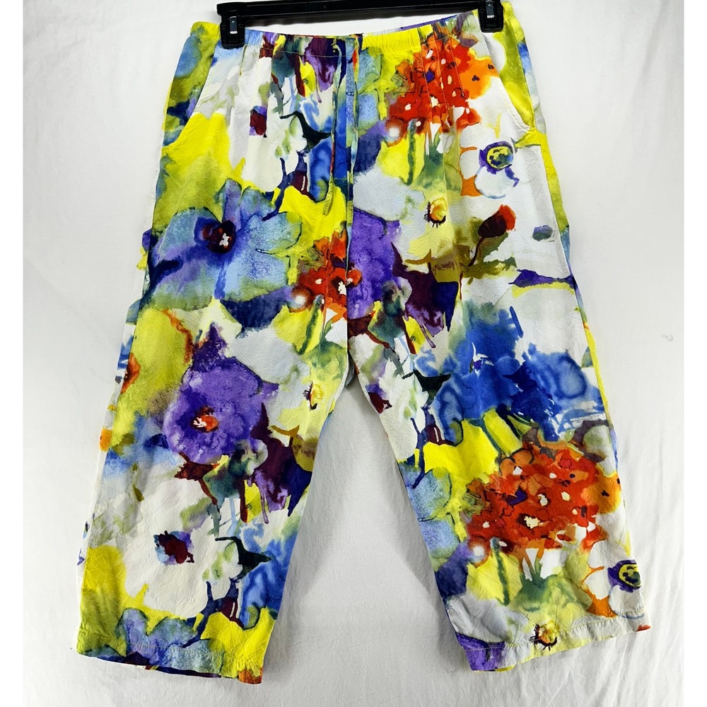 Jams World Panache Floral Watercolor Cropped Pants L Made in Hawaii